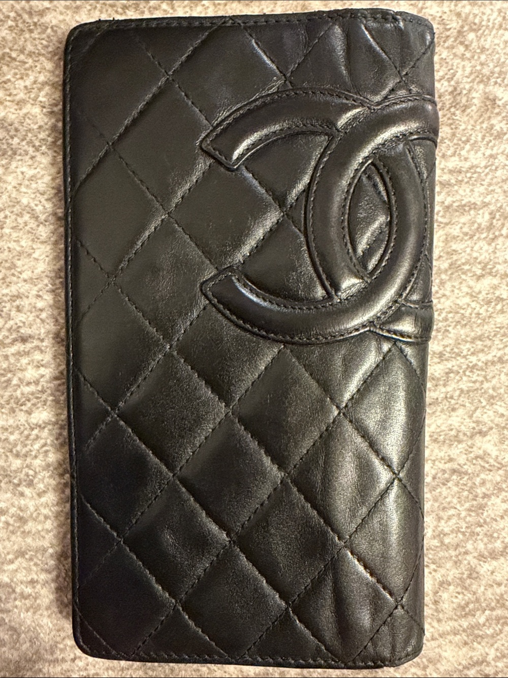 CHANEL Black Quilted Leather Long Wallet with CC Motif
